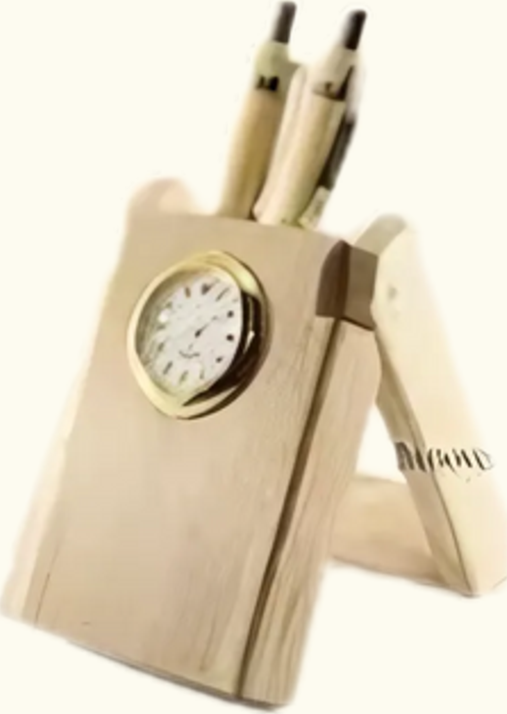Wooden Pen Holder With Clock