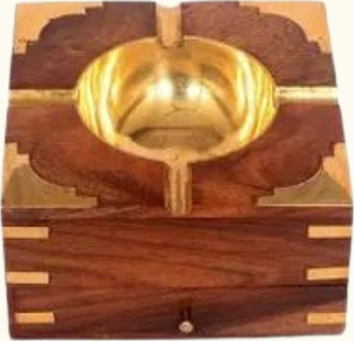 Wooden Ashtray with Cigarette Storage Case